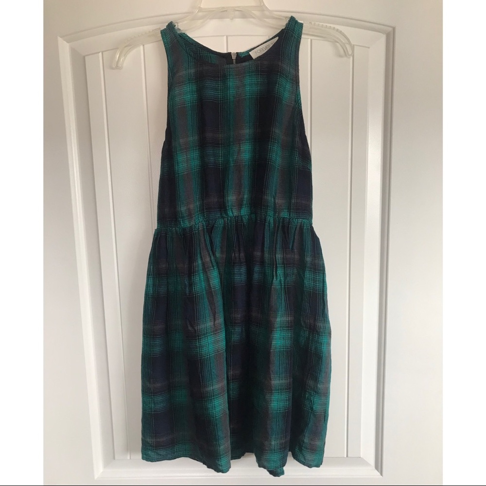 Green blue plaid fit and flare skater mini dress